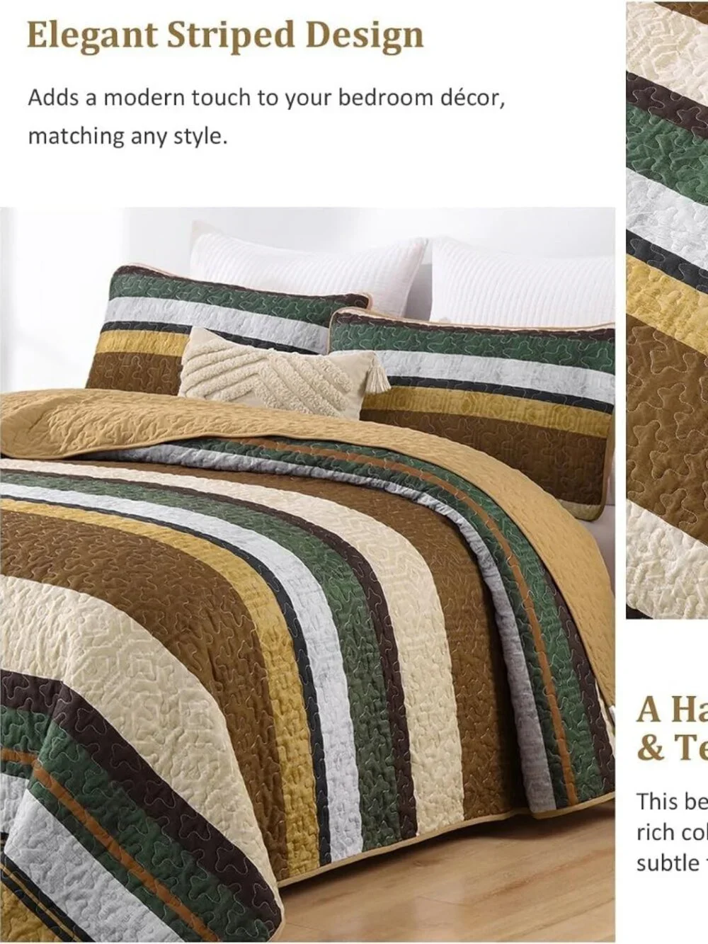 Brown Boho Fall Striped 3-Piece Quilt Bedding Set